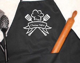 Custom EMBROIDERY Apron, Personalized Apron with pockets, Personalized Chef Cooking, Logo Apron, Mens Women Apron Gift, Custom Text Apron
