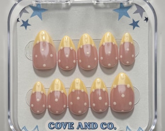 Handbemalte Butter Gelb + Polka Dots Press-On Nail Kit