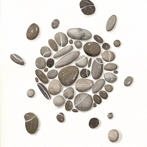 Original Watercolor Painting - Pebbles No 48 - by Lorisworld (8 x 10 inches)