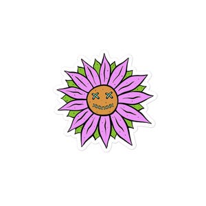 La vida es un dandy - Pegatina de flor indie sonriente de estilo retro vintage dibujada a mano: rosa