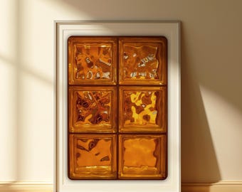 Amber Glass Wall Art Print - Modern Abstract Poster with Warm Honey Tones - Minimal Mid Century Inspired Home Decor for Living Room
