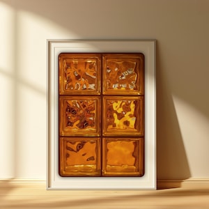 Lámina de arte mural de vidrio ámbar - Póster abstracto moderno con cálidos tonos miel - Decoración minimalista de mediados de siglo (Descarga digital)