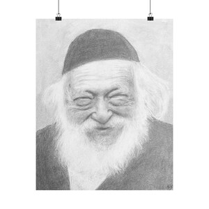 Rabbi Chaim Bleistift Porträt Vertikales Poster, Wand Kunst Dekor, Jüdischer Kunstwerk Druck, Synagoge Geschenk, Religiöses Wohndekor