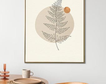 Lámina botánica minimalista para pared: descarga digital, decoración vegetal neutra, dibujo lineal sencillo, estilo escandinavo, arte natural imprimible