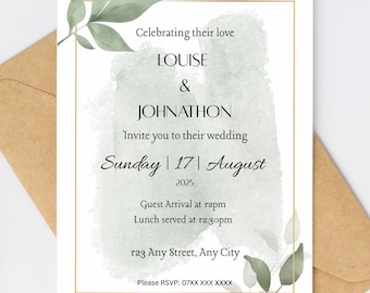 Sage Green Wedding Invitation | Floral Invite | Floral Vine Wedding | Elegant Invitation | Editable Template | Wedding Stationery
