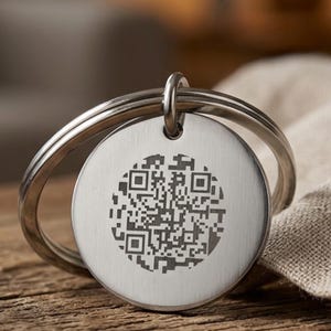 Chaveiro com gravação dupla face de corredora | Chaveiro redondo com gravação de código QR | Aço inoxidável