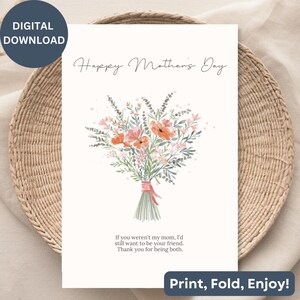Cartão de Dia das Mães, Amizade Materna, Cartão Minimalista para Mãe, Cartão Floral Rústico, Cartão de Feliz Dia das Mães, Amo Você, Mãe, Cartão Simples de Dia das Mães