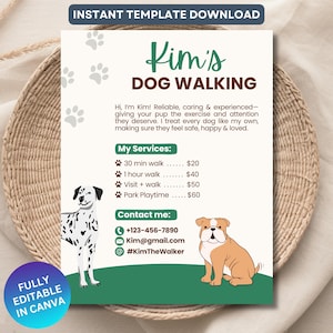 Folheto editável para passear com cães, negócio de passear com cães, pôster para passear com cães, negócio de passear com animais de estimação, folheto para passear com cães, modelo editável do Canva