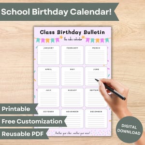 School Birthday Calendar Printable Birthday Calendar Student Birthday Tracker PDF Classroom Birthday Calendar School Theme Birthday Calendar