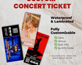 Physical Custom Concert Ticket Laminated with Personalized Message and Scannable QR Code