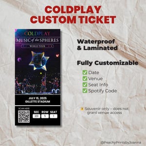 „Music of the Spheres“ Tour Individuelle Konzertkarte - Personalisiertes Erinnerungsgeschenk | QR Code Souvenir für Coldplay Fans