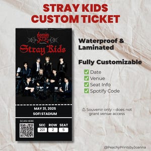 STRAY KIDS Souvenir Ticket - Individuell laminiertes Andenken | Personalisierte Konzert-Karte mit QR-Code | Kpop Geschenk für Aufenthalte