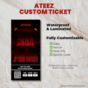 ATEEZ Konzert Souvenir Ticket - Individuell laminiertes Andenken | Personalisierte Konzert-Karte mit QR-Code | Kpop Geschenk für ATINY