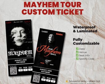 Lady Gaga Mayhem Ball Tour Custom Ticket: Laminated Concert Souvenir