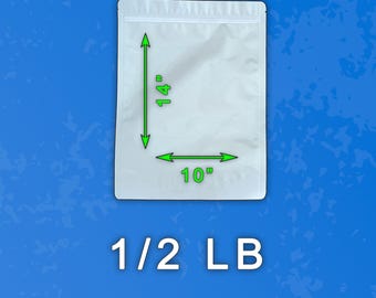 Benutzerdefinierte 1/2 Pfund 10 x 14 Zoll Mylar-Taschen - Aufkleber auf Taschen (ein- oder doppelseitig)