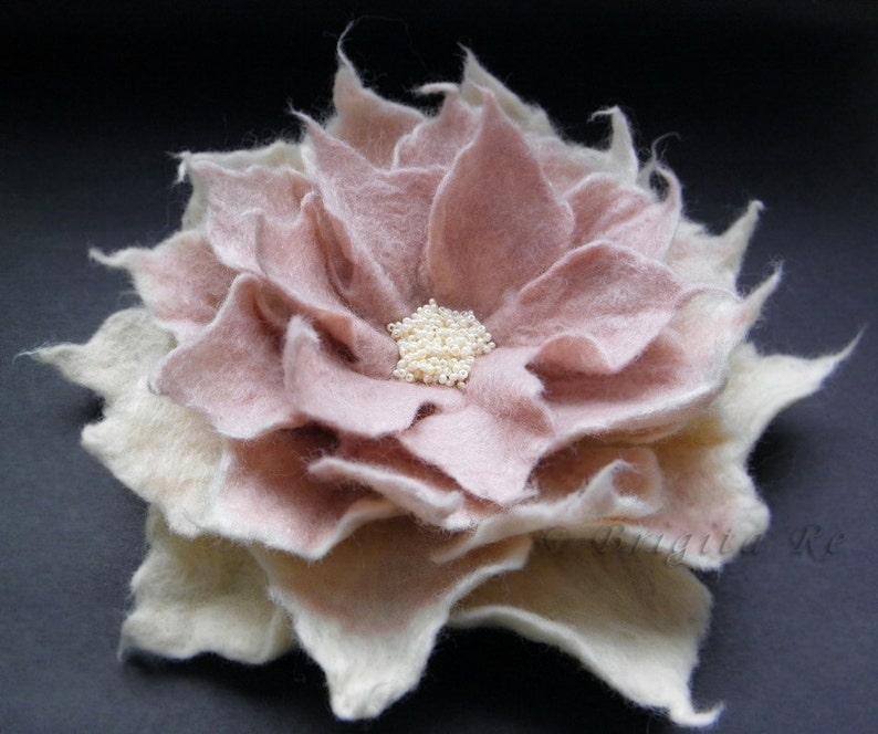 Felted Flower Brooch Felt Flower Brooch Cream Antiqued Blush Etsy