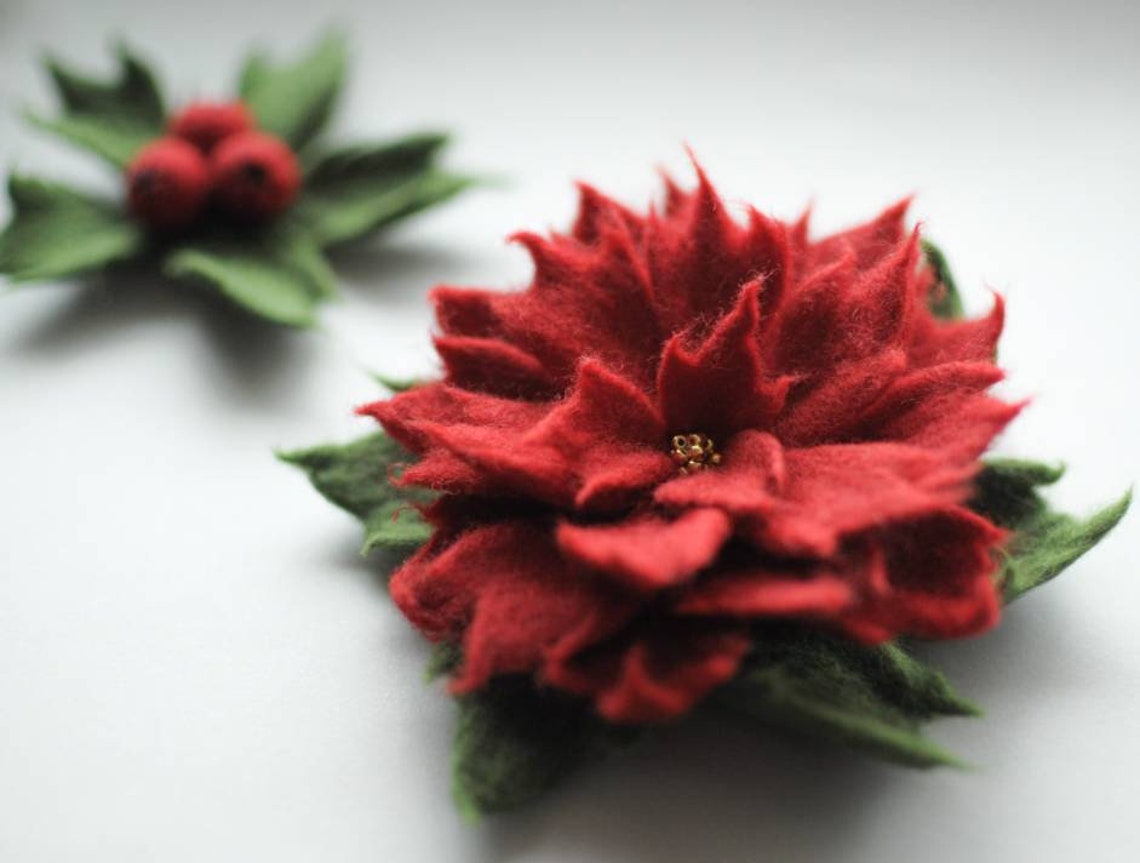 Hand Felt Christmas Flower Brooch for Women Custom Size Red Etsy
