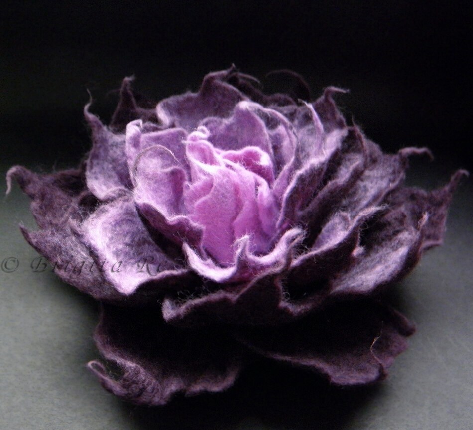 Aubergine Lavender Felt Flower Brooch Felt Brooch Felted Etsy