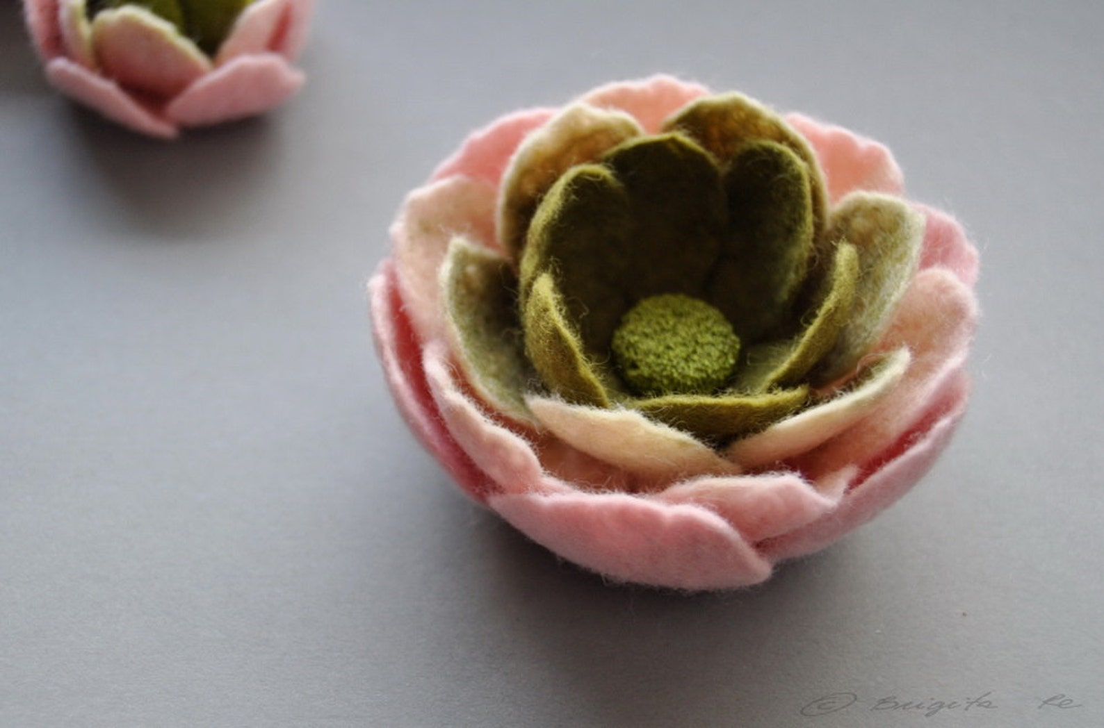 Felt Ranunculus Flower Brooch Sweet Pink Cream Deep Olive Etsy
