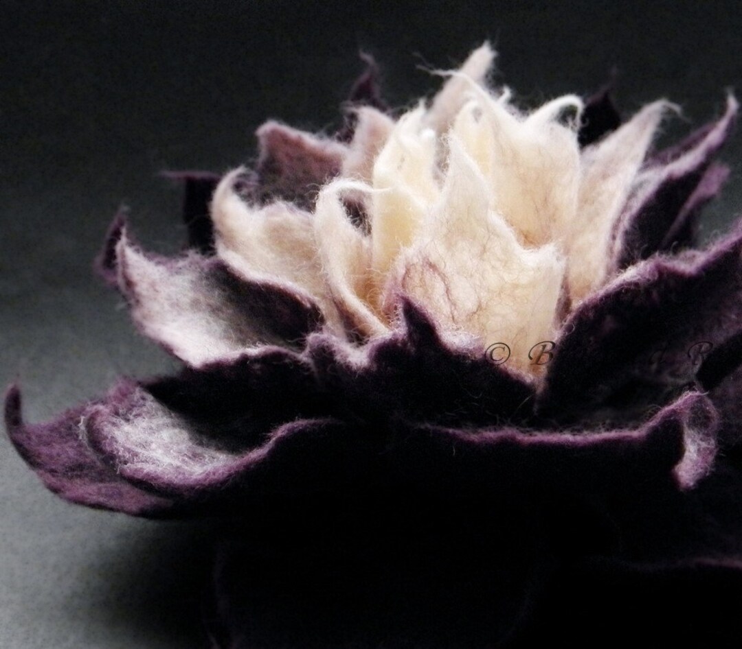 Felt Flower Aubergine and Cream Felt Flower Brooch Felted Etsy