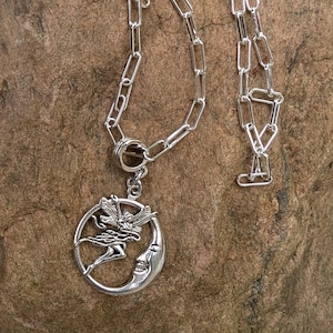 Sterling Silver Moon Fairy Necklace | Celestial Pendant on Chain | Whimsical Fantasy Jewelry Gift