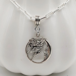 Sterling Silver Moon Fairy Necklace | Celestial Pendant on Chain | Whimsical Fantasy Jewelry Gift