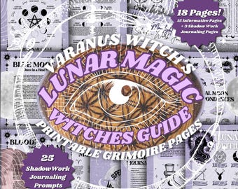Páginas imprimibles de grimorio, Magia lunar / Ciclo lunar, Libro de las sombras / Diario a la luz de la luna / Descarga digital
