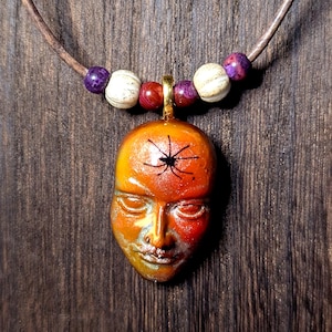 Handmade Kitsch Goth Doll Head Necklace | Resin Pendant on Adjustable Leather Cord