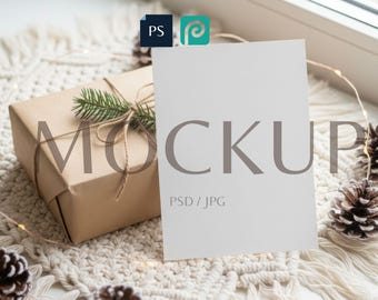 5x7 Card PSD Christmas Invitation Mockup Holiday Invitation Mockup PSD