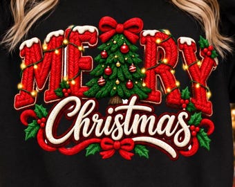Faux Yarn Merry Christmas PNG, Yarn Christmas Tree Png, Chunky Knit Coquette Bow Christmas Tree PNG, Realistic Yarn Holiday Sublimation