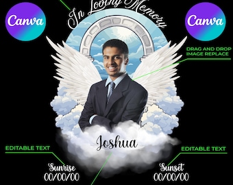 In Loving Memory Design Canva Editable template, Memorial & Funeral ,Heaven Background Template,Drag and drop your image