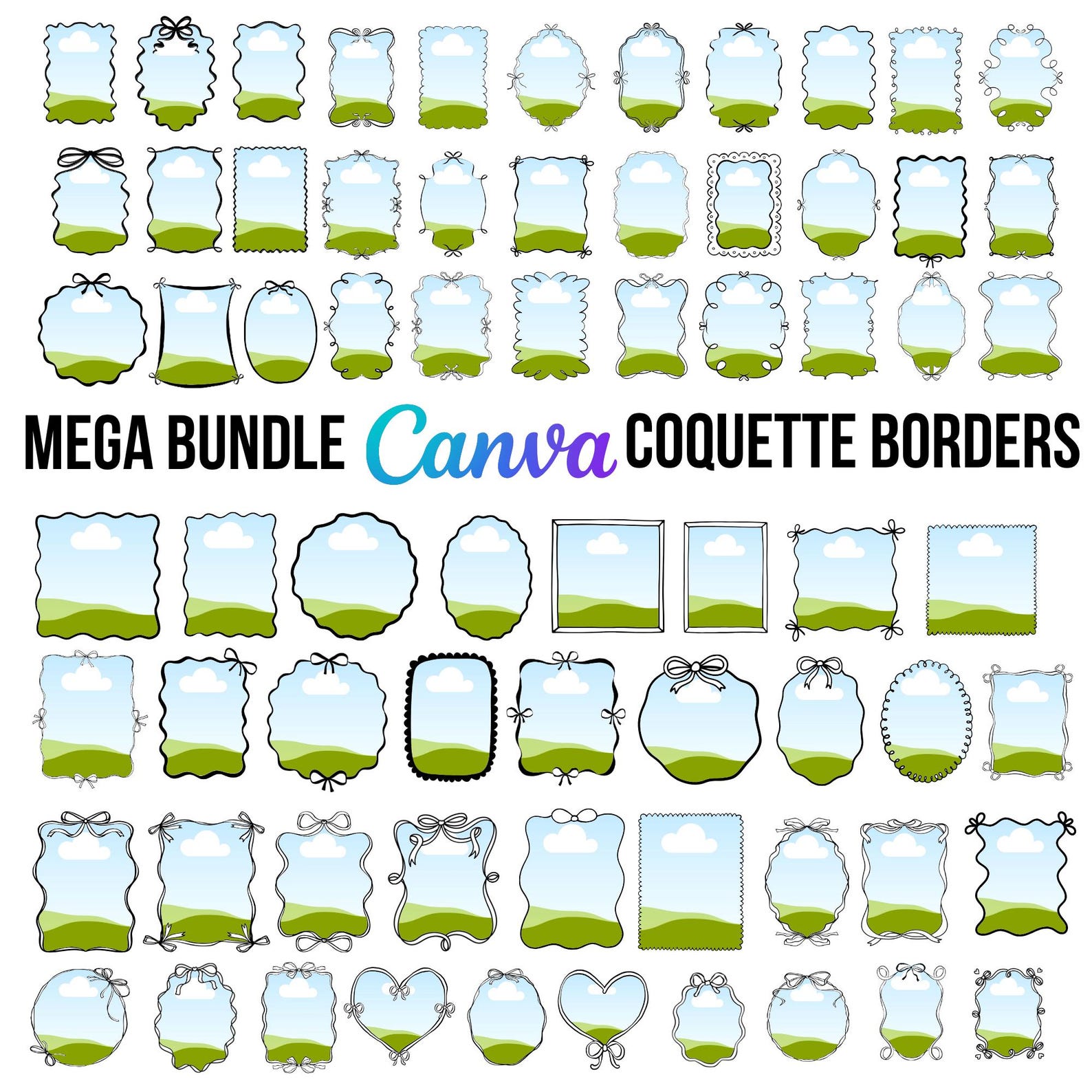Editable Coquette Bow Border Frames BUNDLE Custom Bow Canva Frame ...
