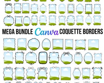 Editable coquette bow border frames BUNDLE Custom bow canva frame template Drag and drop Doodle canva frame template Instant download