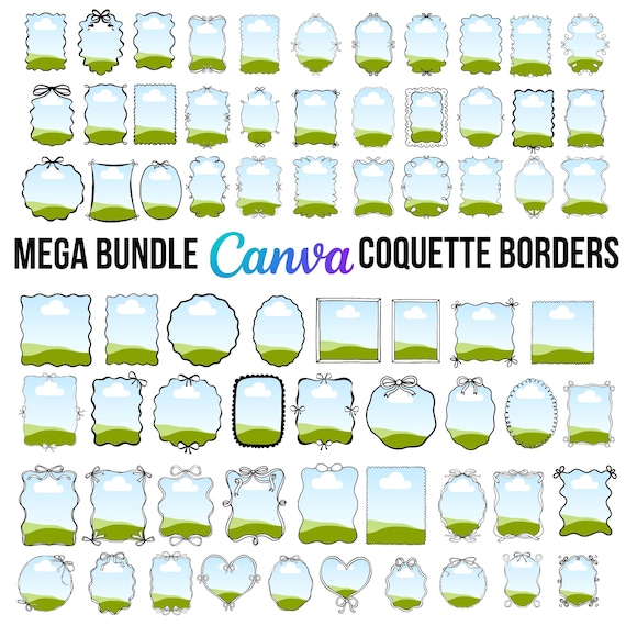 Editable coquette bow border frames BUNDLE Custom bow canva frame template Drag and drop Doodle canva frame template Instant download