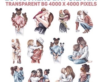 20 Watercolor Mother's Day Clipart Bundle, Gils and Boy clipart, mother portrait png, Watercolor Mother Daughter And Grandchildren Clipart