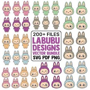 Labubu Designs SVG Bundle, Labubu Clipart, Labubu PNG, Cute Labubu Vector, Cartoon Character SVG, Cricut Cut Files, Digital Download, Labubu
