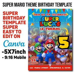Super Mario Kart-Geburtstagseinladung | Bearbeitbare und druckbare Vorlage | Mario Bros Mottoparty Einladen | Sofort Download - In Canva bearbeiten