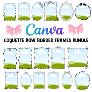 Editable coquette bow border frames BUNDLE Custom bow canva frame template Drag and drop Doodle canva frame template Instant download