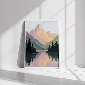 Minimalist Mountain Landscape - Pastel Gouache Digital Print - Instant Artwork for Modern Home Decor HD PNG