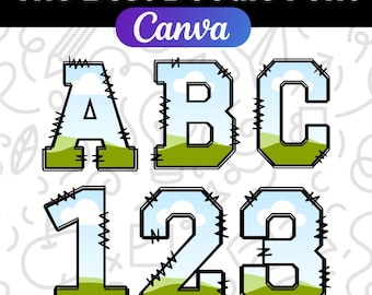 Canva frame doodle alfabet HOOFDLETTERS en cijfers, bewerkbare sjabloon Canva Letters Aangepast opvulpatroon Digitale downloads
