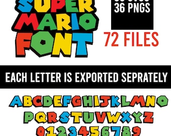 Super Mario Font Svg , Mario bros typography 72 files SVG PNG, Super mario cool Font letters Svg Vector Digital Download