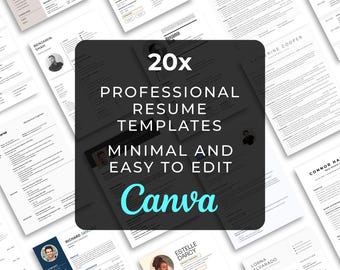 20 Canva Resume Templates, Minimalist Professional CV (Digital Download)