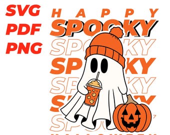 Stacked Cute Halloween Ghost Coffee PNG, Black Cat Halloween PNG, Funny Striped Ghost Shirt PNG, Spooky Coffee Design, Digital Download