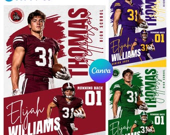 Football Poster Canva Template | Editable Background for Player Card, Banner, Senior Night, Memory Mate, & Custom Sports Designs