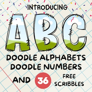 Canva Frame Doodle Alphabet UPPERCASE e números, modelo de letras Canva editável, padrão de preenchimento personalizado, downloads digitais