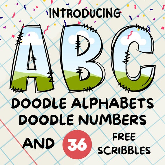 Canva Frame Doodle Alphabet UPPERCASE and Numbers, Editable Canva Letters template Custom Fill Pattern Digital Downloads