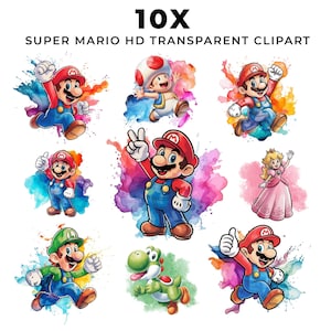 Super Mario Graphic - 10 PNG Watercolor Designs for T-Shirts, Sublimation Files, High Resolution Instant Digital Download MARIO FONT