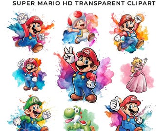 Super Mario Graphic - 10 PNG Watercolor Designs for T-Shirts, Sublimation Files, High Resolution Instant Digital Download MARIO FONT