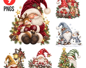 9x Little Christmas Gnomes Clipart: Festive Winter PNG Files Digital Printable Graphics, PNGs Xmas Clipart gift Digital download