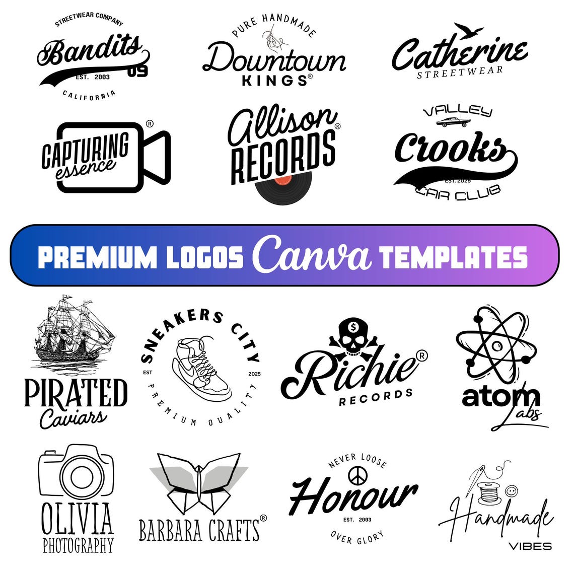 15 BOHO Editable Canva Logo Designs, Bohemian Custom Floral Logo Design